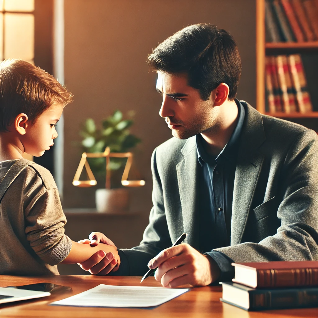 Concerned parent discussing child custody with a lawyer, emphasizing the impact of domestic violence.