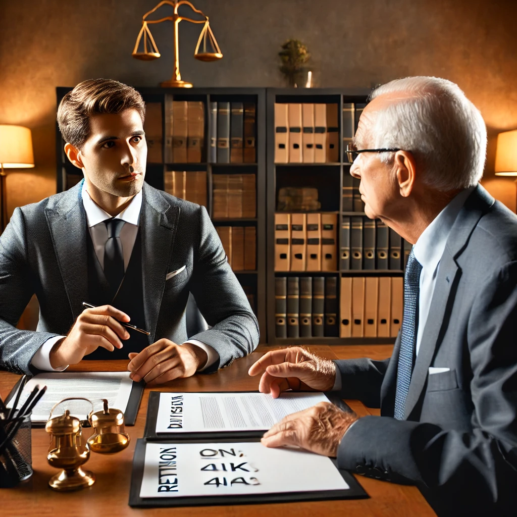 Business professional discussing division of retirement accounts during a divorce.